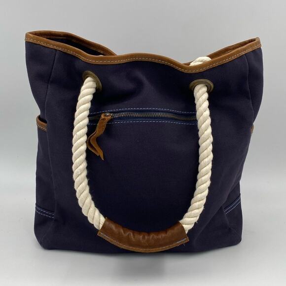 Ernest Alexander Navy Canvas Large Tote Bag Leather Rope Handles made in USA - Picture 4 of 11